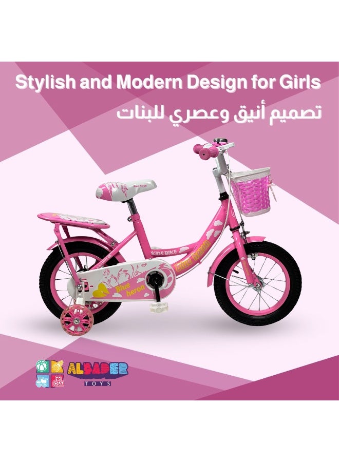 AL BADER Freestyle Kids Bike 12 Inch Bicycle for Boys & Girls Modern Design, Ages 3-6 Years, Pink Color, With 2 Seats and Basket, Lighted Training Wheels, Air Tires 12-Inch. - Image 3